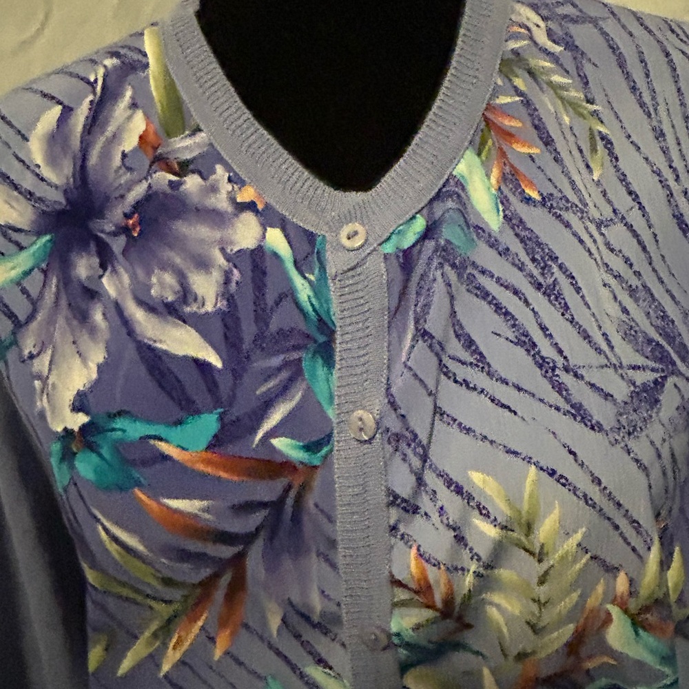 Light Blue Floral-Print Women’s Cardigan Sweater